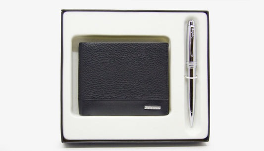 Cross Bailey Chrome Ballpoint + Men's Bifold Coin Wallet (Black)