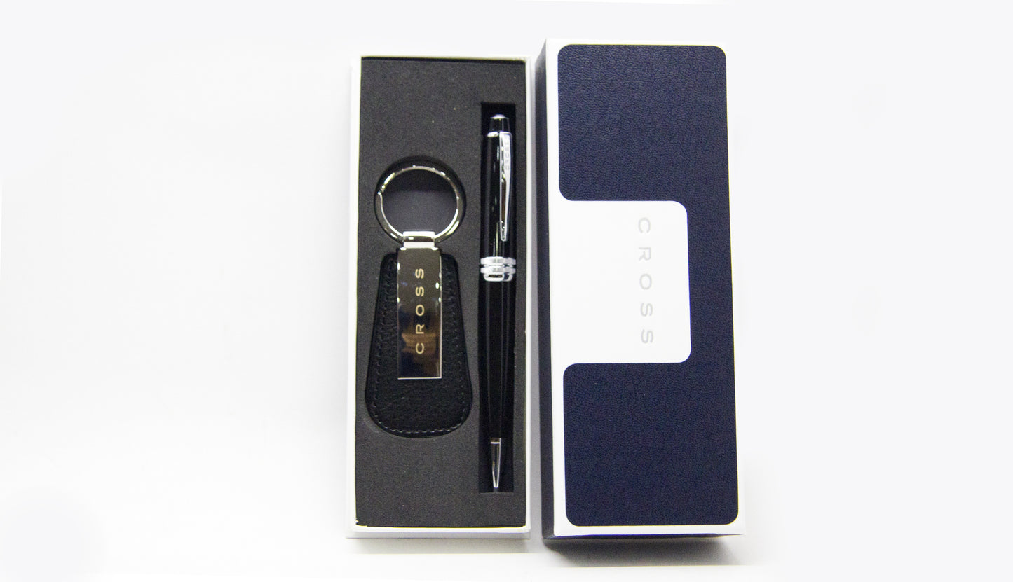 Cross Bailey Black Lacquer Chrome Trim Ballpoint + Key Ring